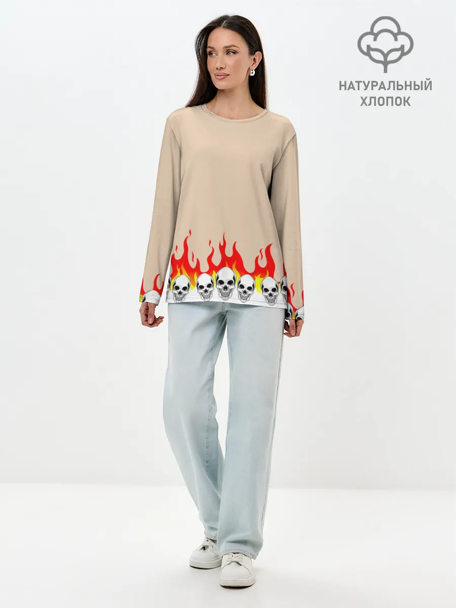Лонгслив женский. Хлопок / Черепа в Огне