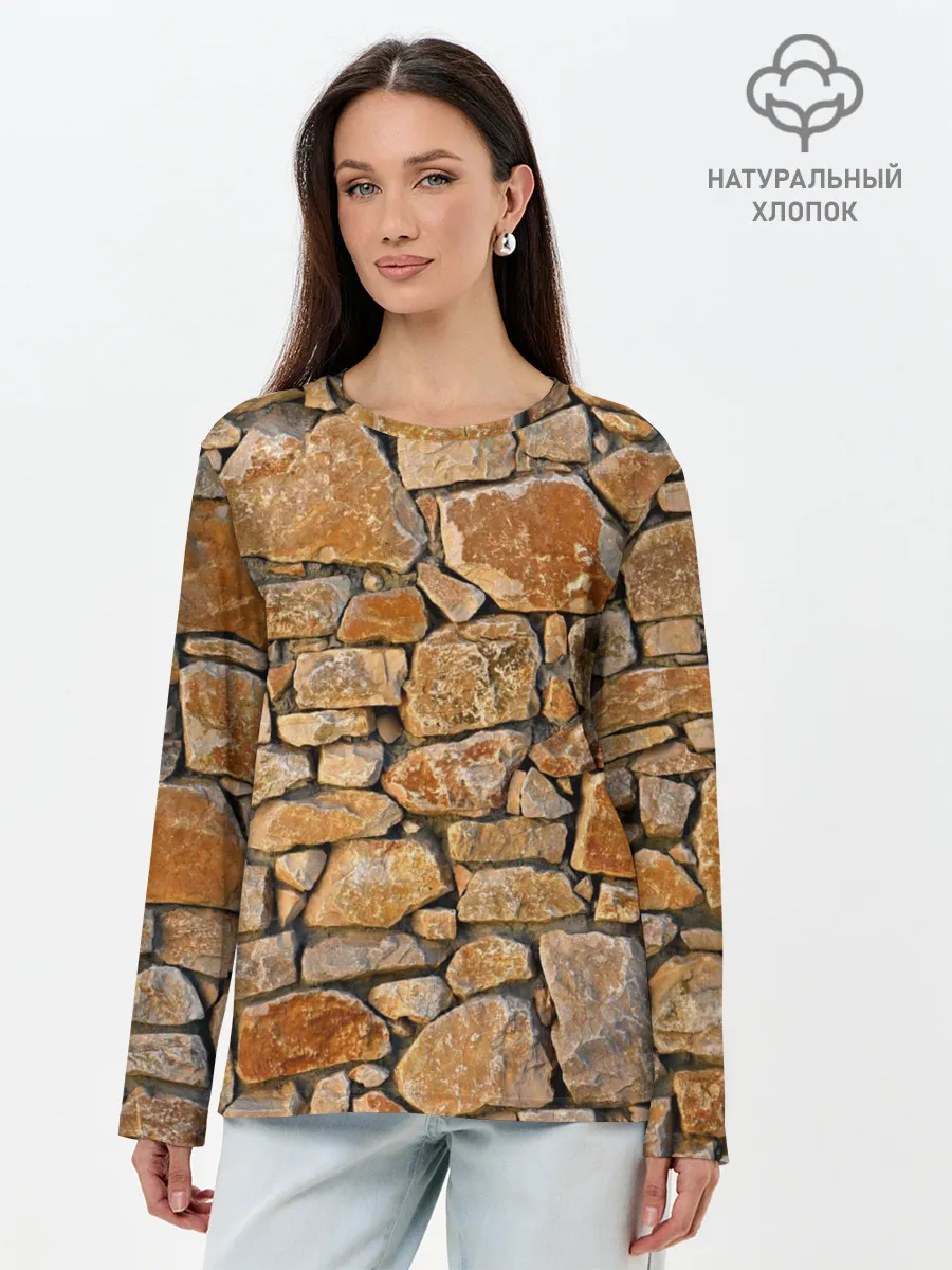 Лонгслив женский. Хлопок / Каменная стена