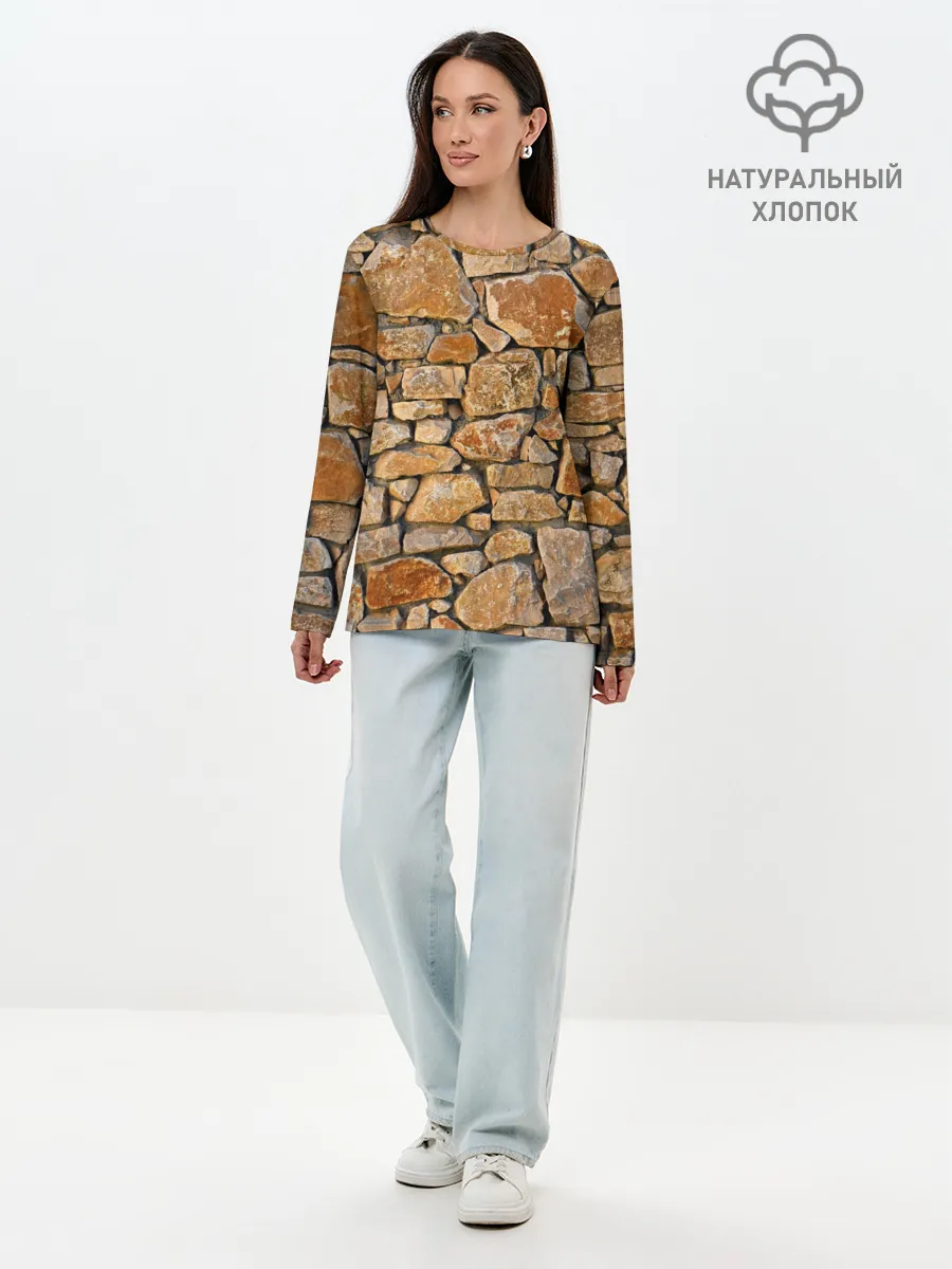 Лонгслив женский. Хлопок / Каменная стена