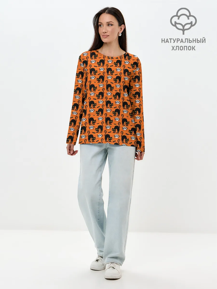 Лонгслив женский. Хлопок / Чёрная Кошка