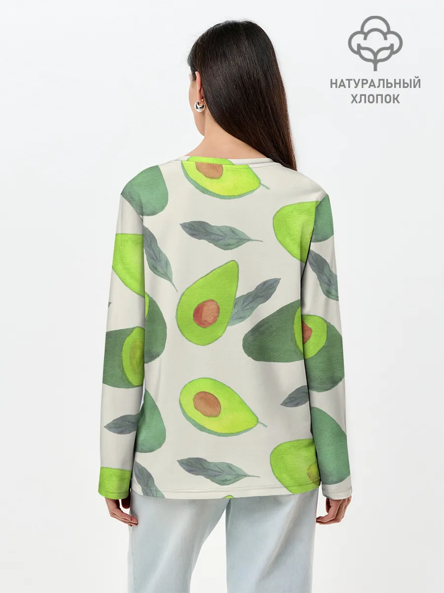 Лонгслив женский. Хлопок / Авокадо - фруктовый паттерн