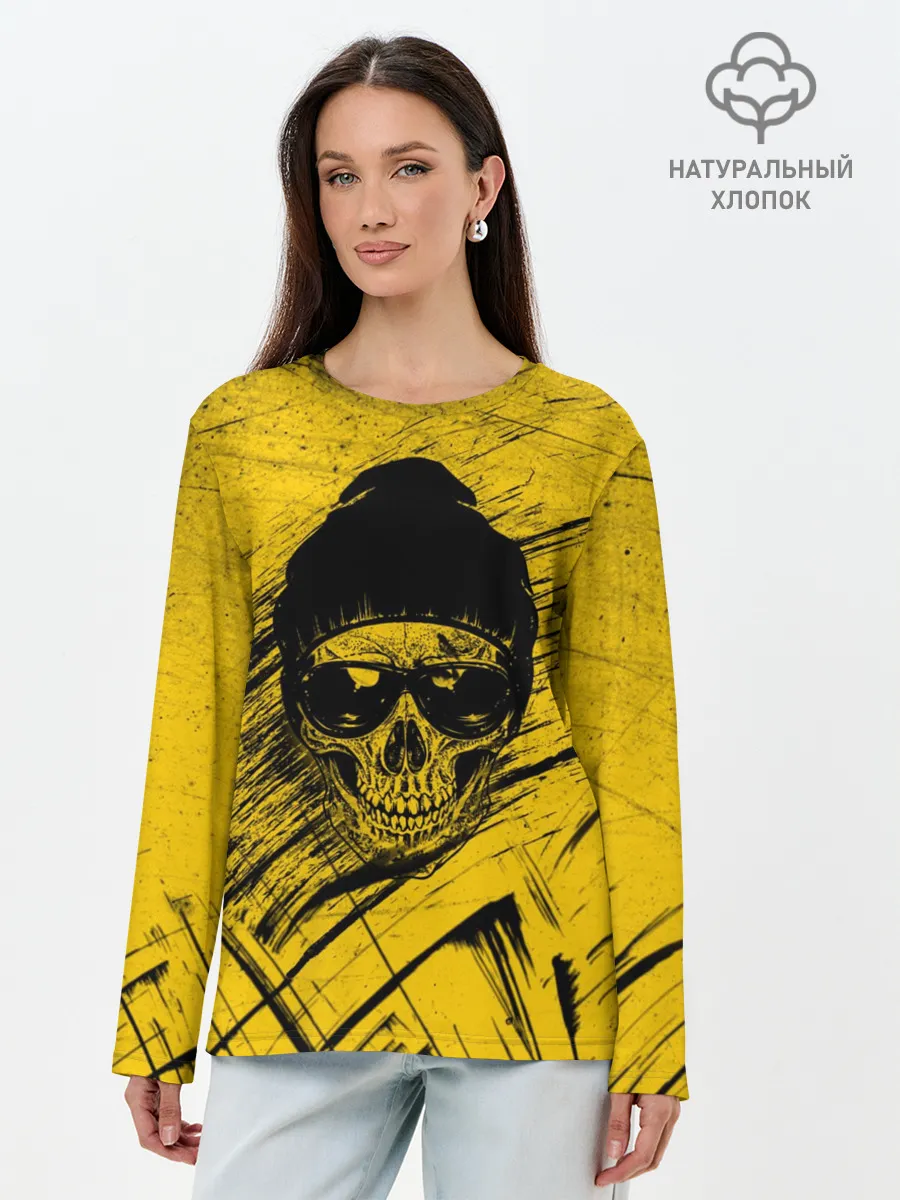 Лонгслив женский. Хлопок / Череп Хипстер Гранж Брызги