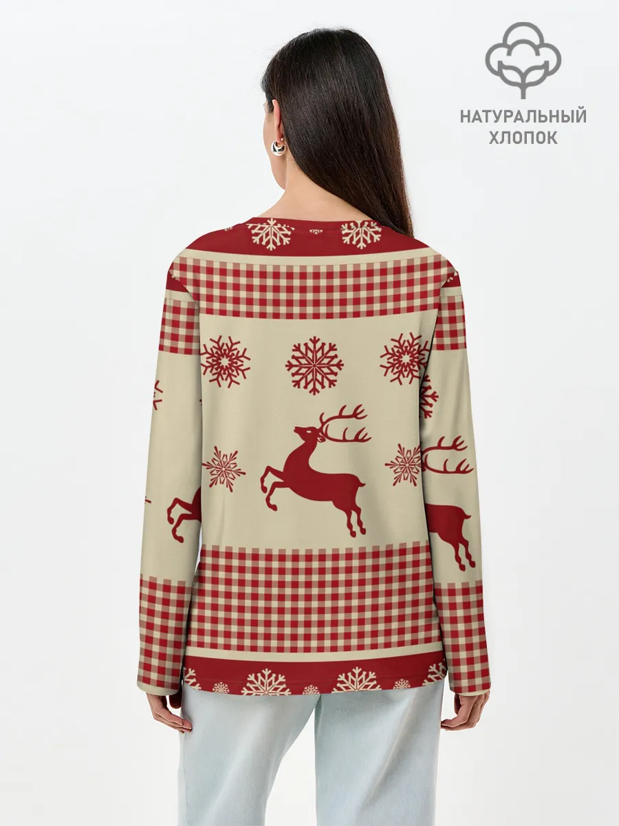 Лонгслив женский. Хлопок / Олени