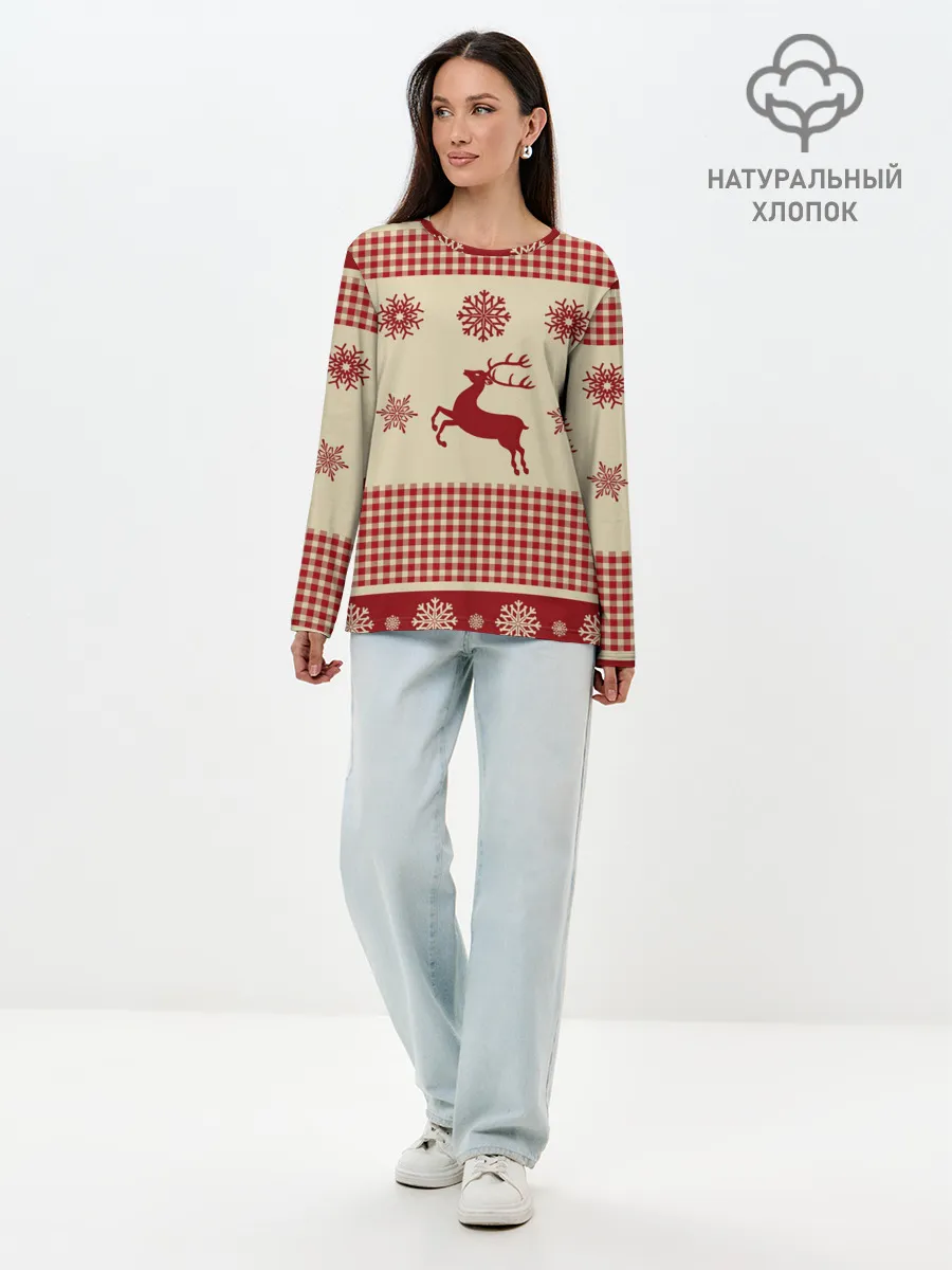 Лонгслив женский. Хлопок / Олени