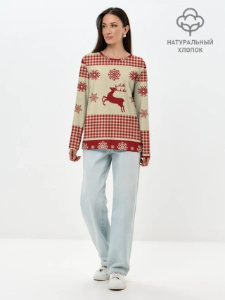 Лонгслив женский. Хлопок / Олени