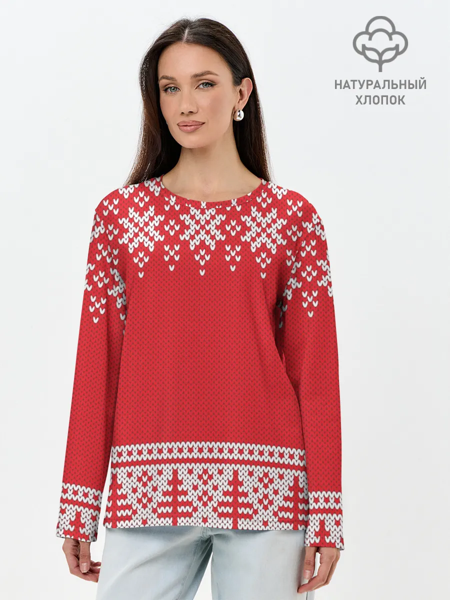 Лонгслив женский. Хлопок / Зимний лес