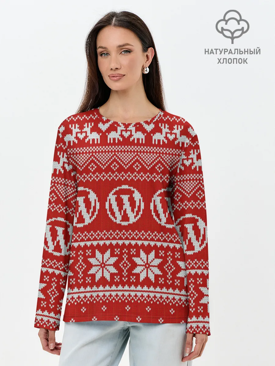 Лонгслив женский. Хлопок / Вязаный рисунок