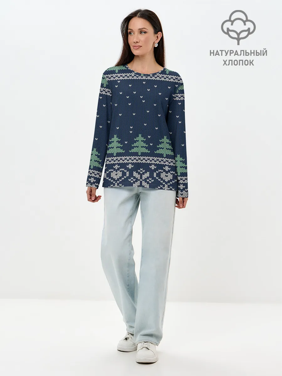 Лонгслив женский. Хлопок / Зимняя ночь