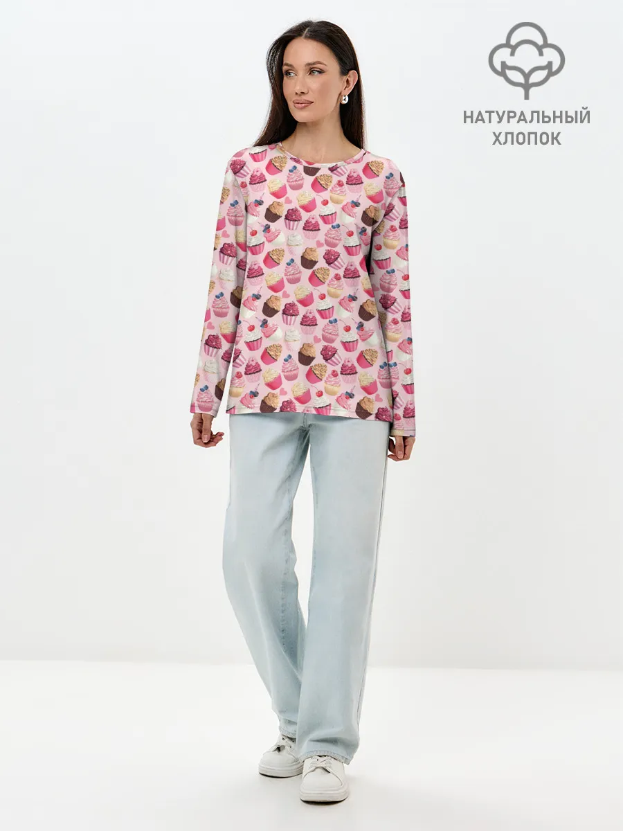 Лонгслив женский. Хлопок / Пирожные
