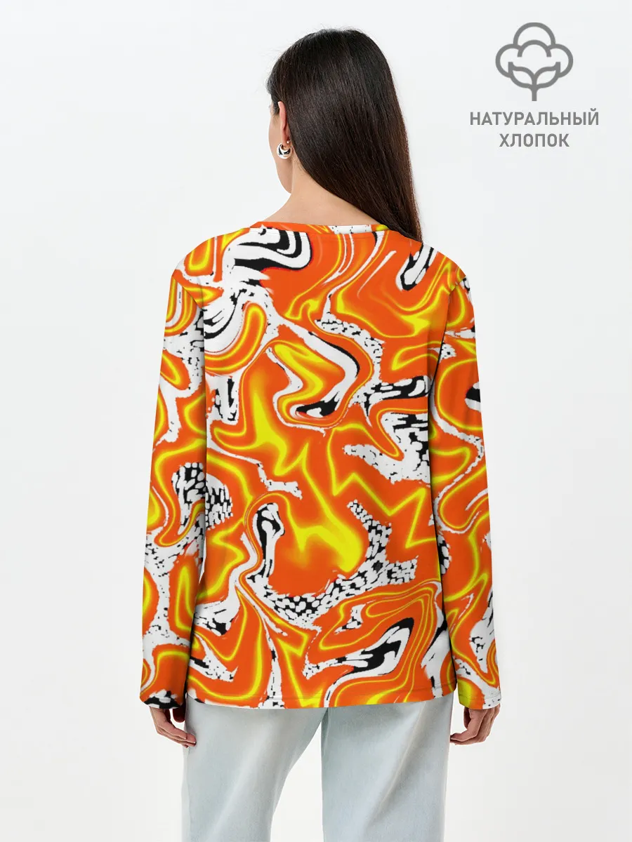 Лонгслив женский. Хлопок / Огненные разводы лавы