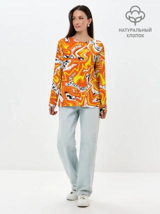 Лонгслив женский. Хлопок / Огненные разводы лавы