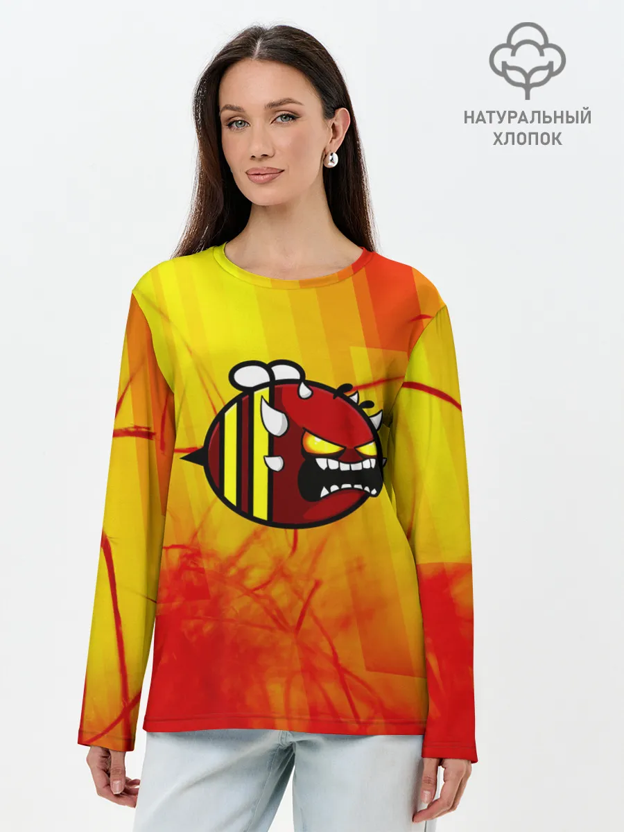 Лонгслив женский. Хлопок / Geometry Dash | Red Demon