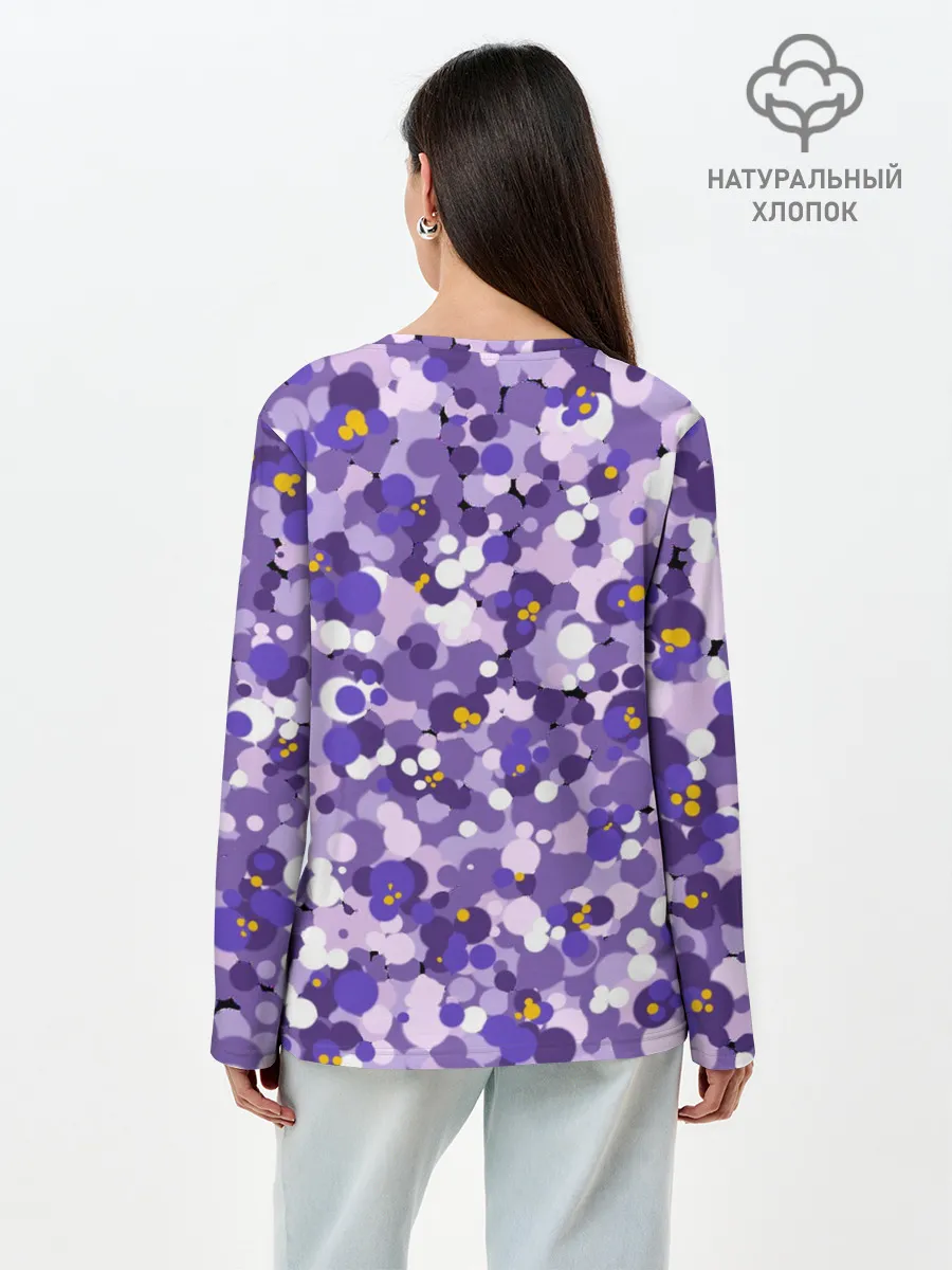 Лонгслив женский. Хлопок / Анютины глазки узор