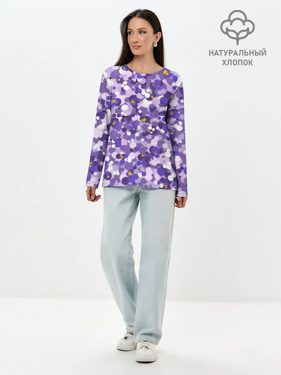 Лонгслив женский. Хлопок / Анютины глазки узор