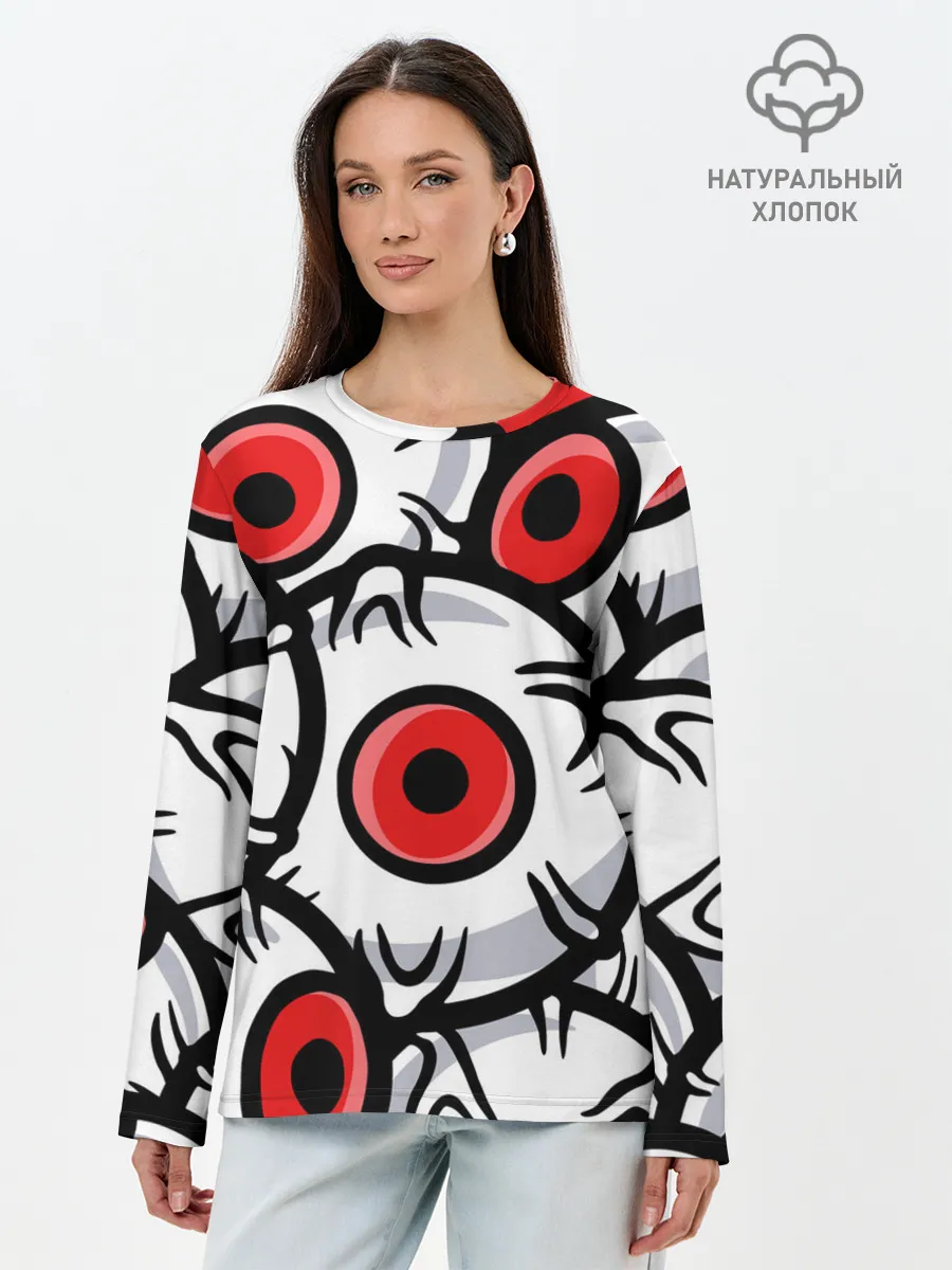 Лонгслив женский. Хлопок / ГЛАЗА ЗЛОДЕЯ | RED EYES