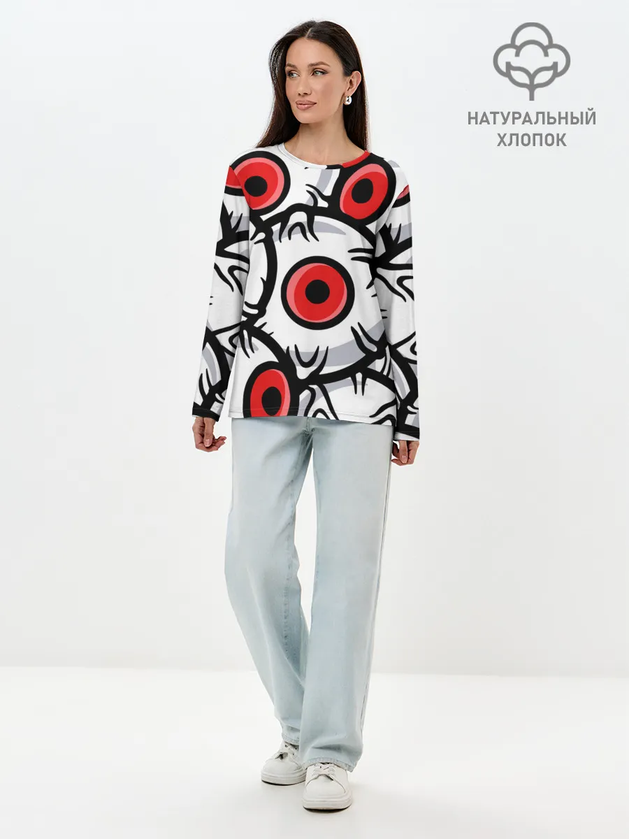 Лонгслив женский. Хлопок / ГЛАЗА ЗЛОДЕЯ | RED EYES