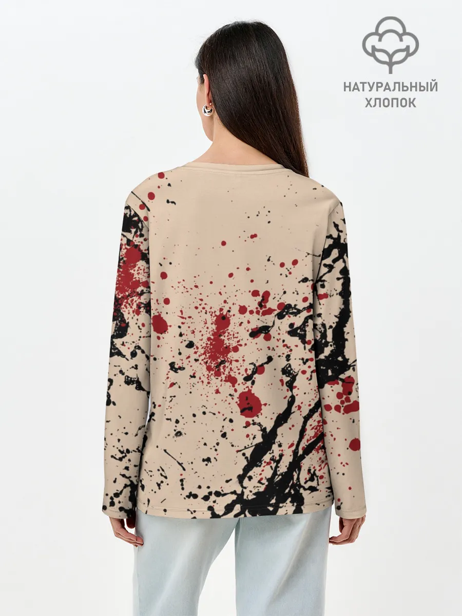 Лонгслив женский. Хлопок / Череп Хипстер Брызги Краски