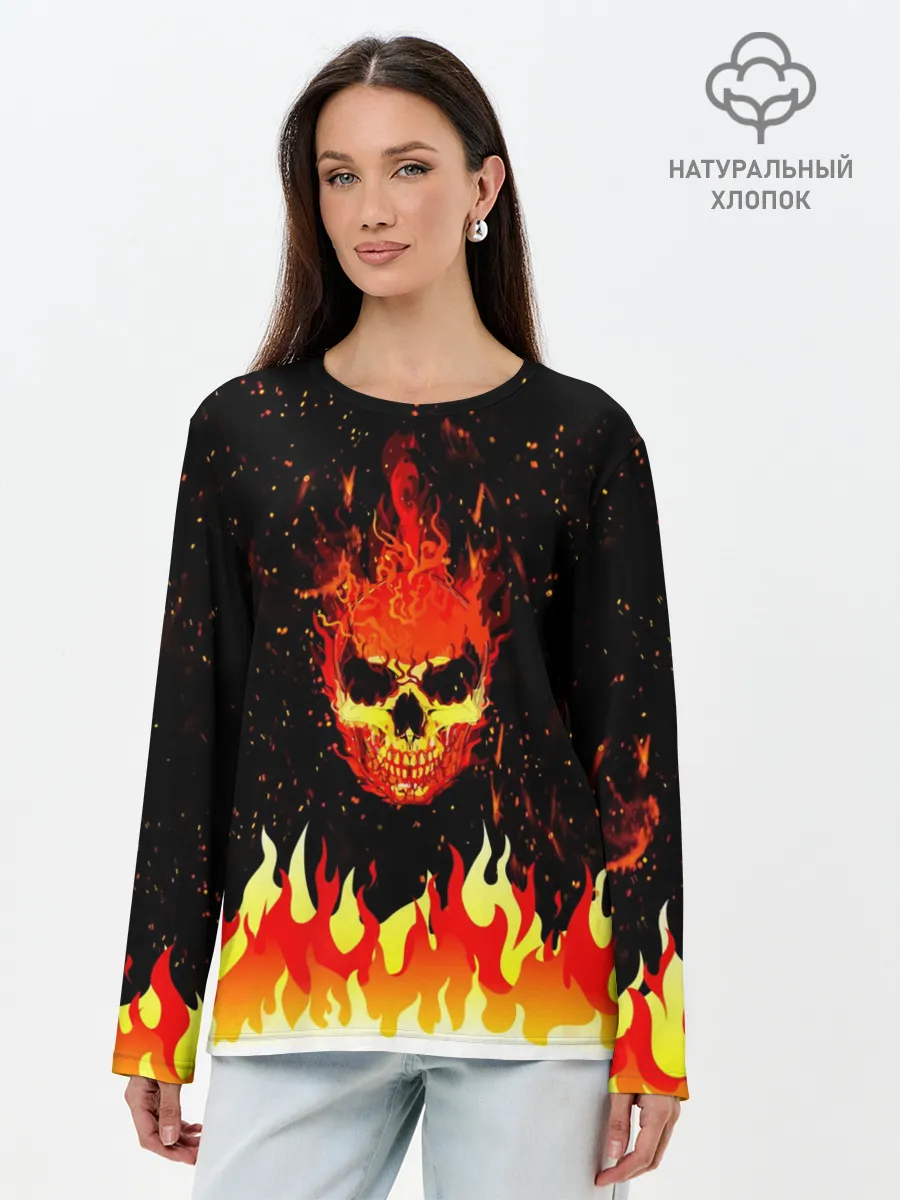 Лонгслив женский. Хлопок / Пылающий Череп