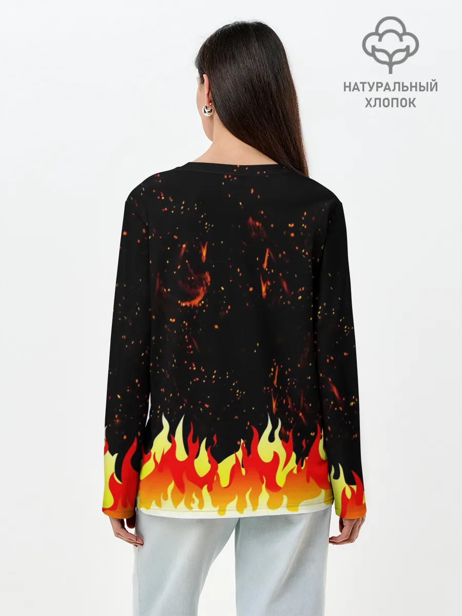 Лонгслив женский. Хлопок / Пылающий Череп