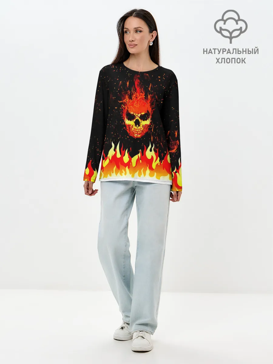 Лонгслив женский. Хлопок / Пылающий Череп