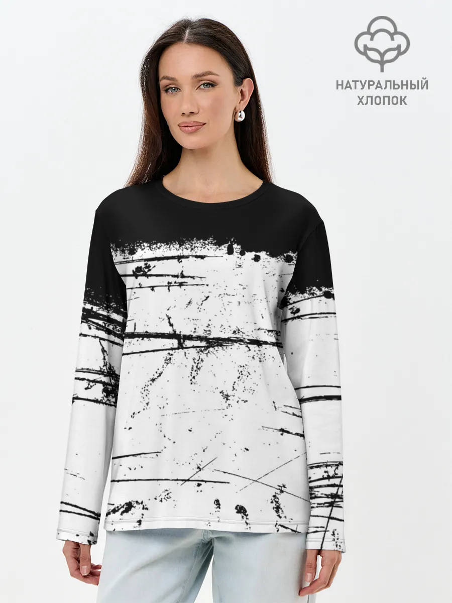 Лонгслив женский. Хлопок / ИСПАЧКАННЫЙ КРАСКОЙ