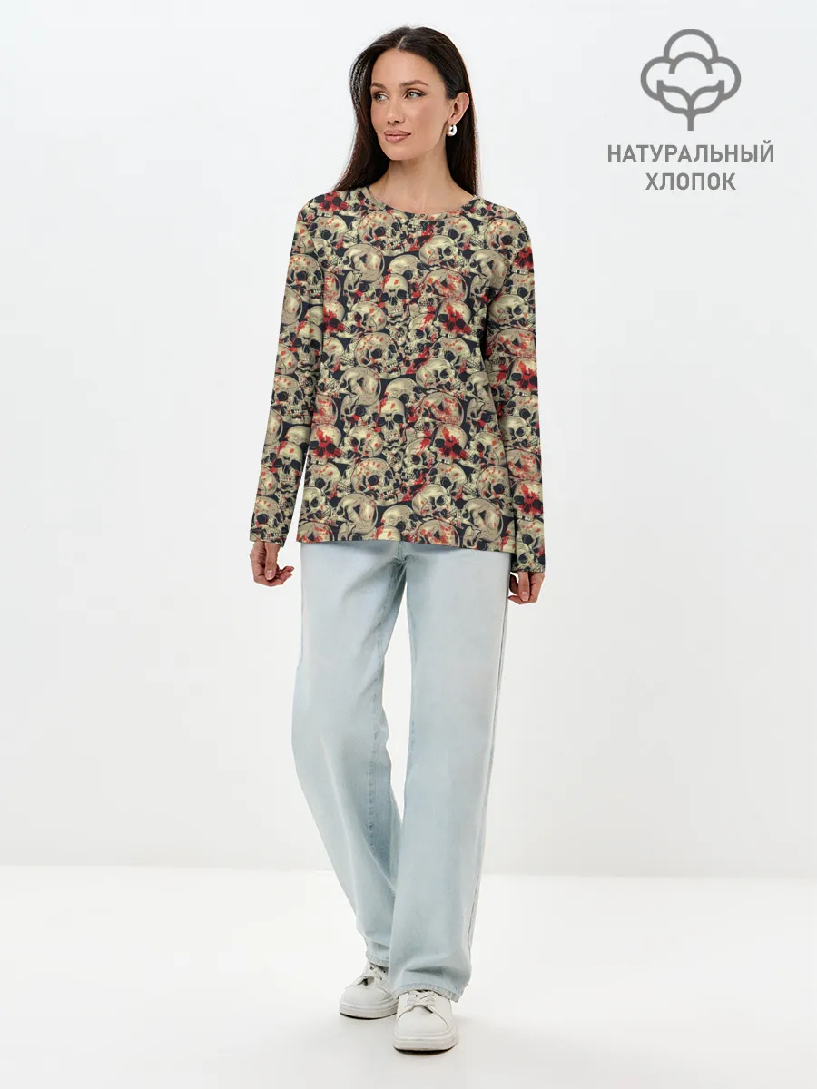 Лонгслив женский. Хлопок / Кровавые Черепа