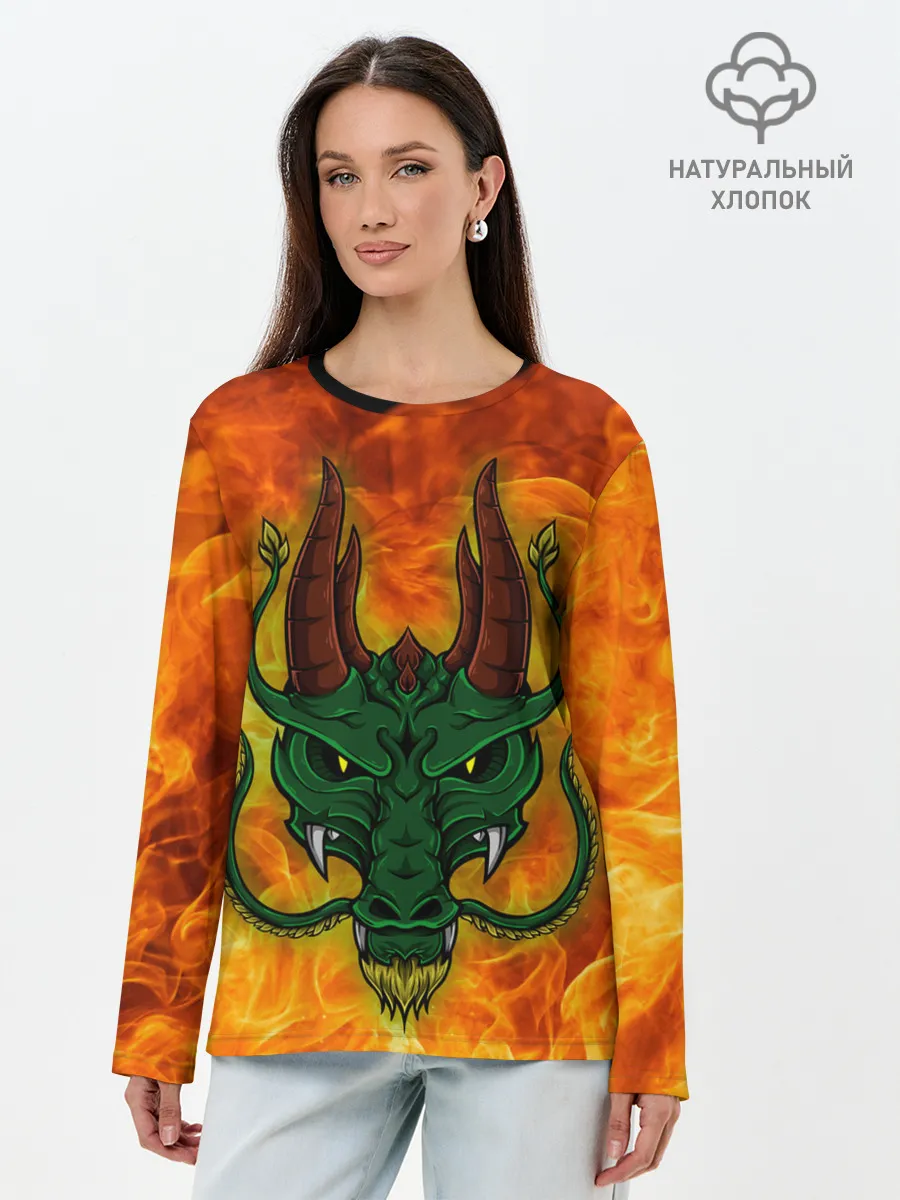Лонгслив женский. Хлопок / Японский дракон | Japanese Dragon
