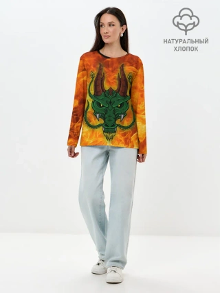 Лонгслив женский. Хлопок / Японский дракон | Japanese Dragon
