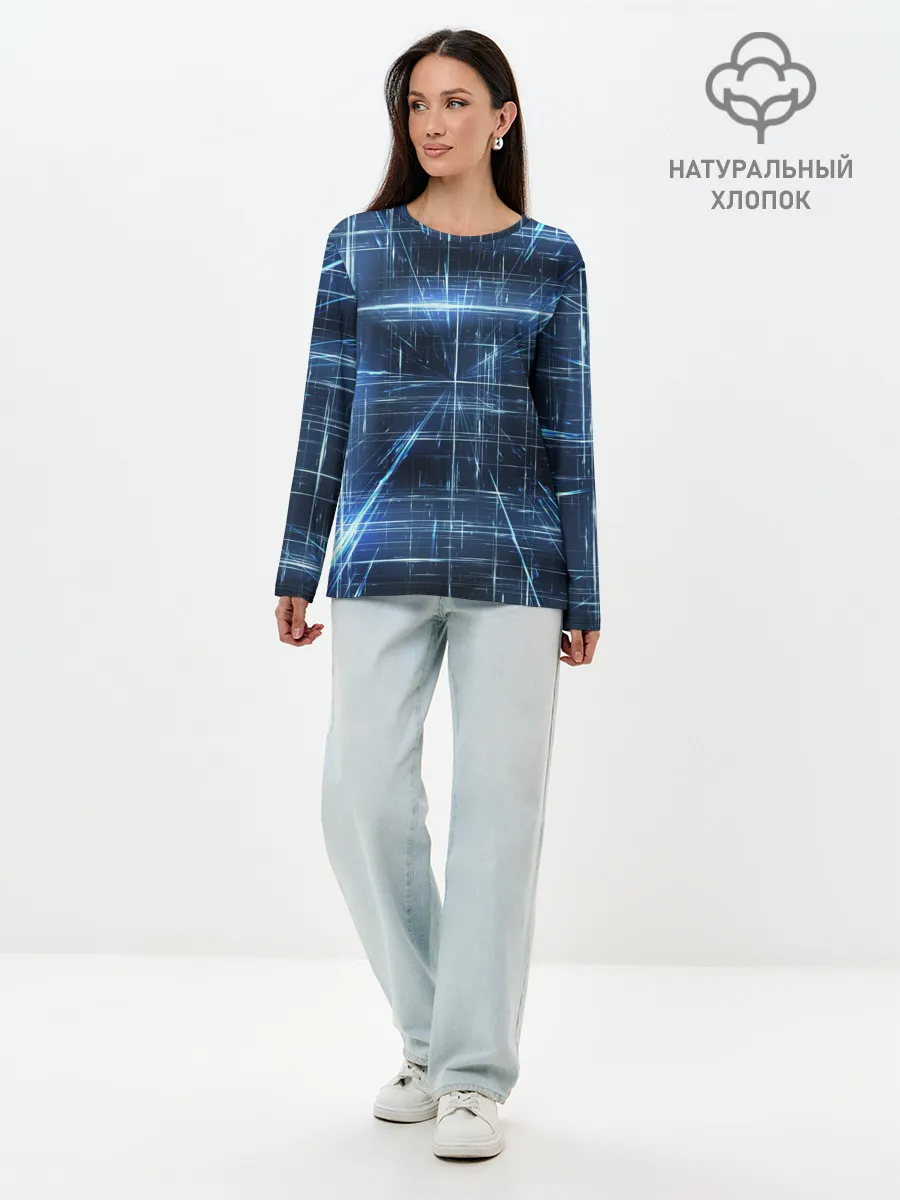 Лонгслив женский. Хлопок / Линии неона