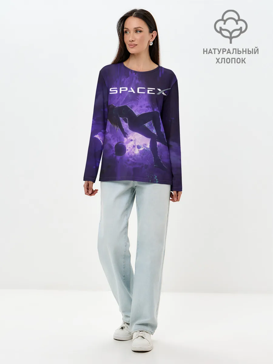 Лонгслив женский. Хлопок / Space X Girl in zero gravity