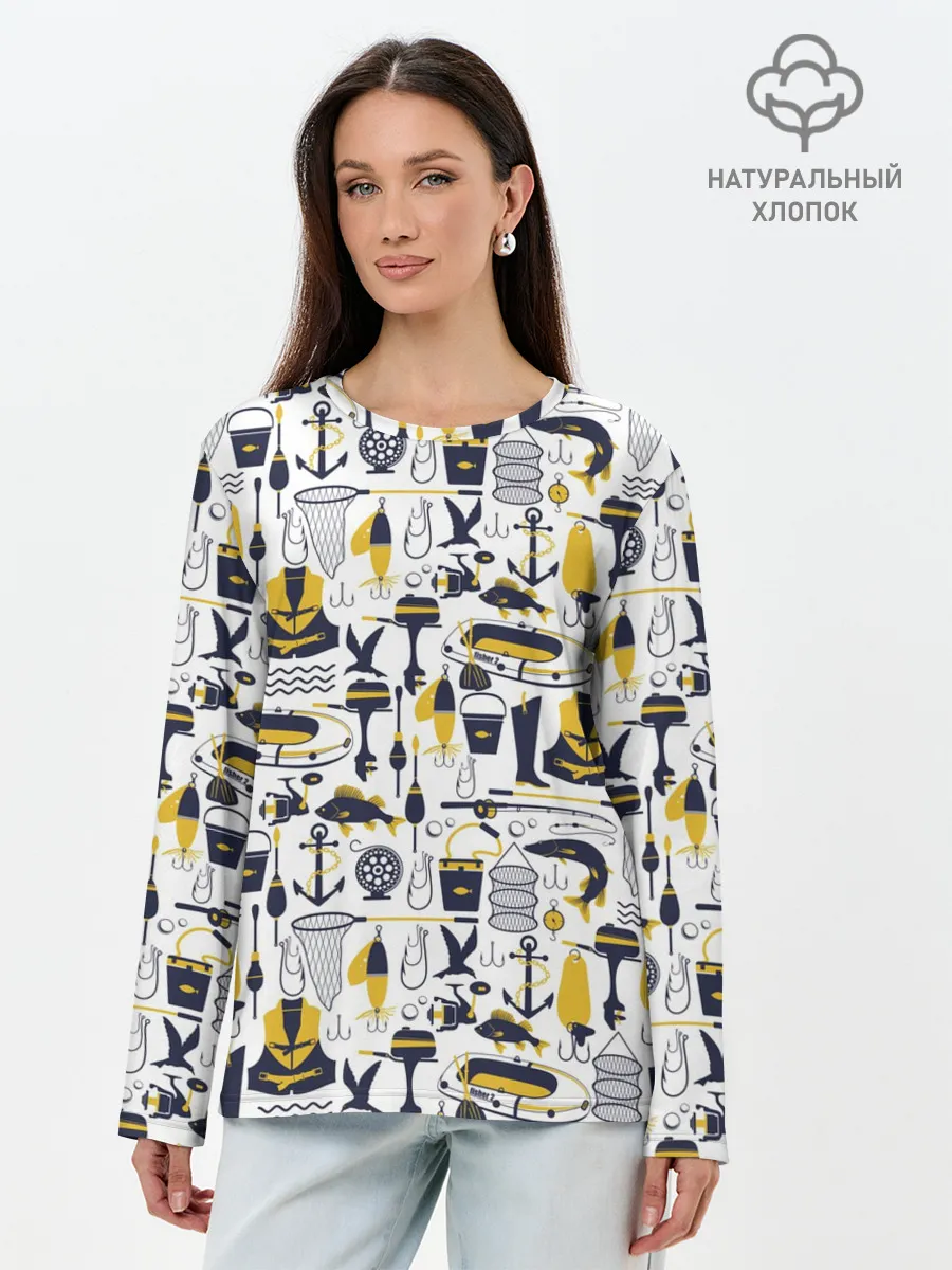 Лонгслив женский. Хлопок / Рыбалка