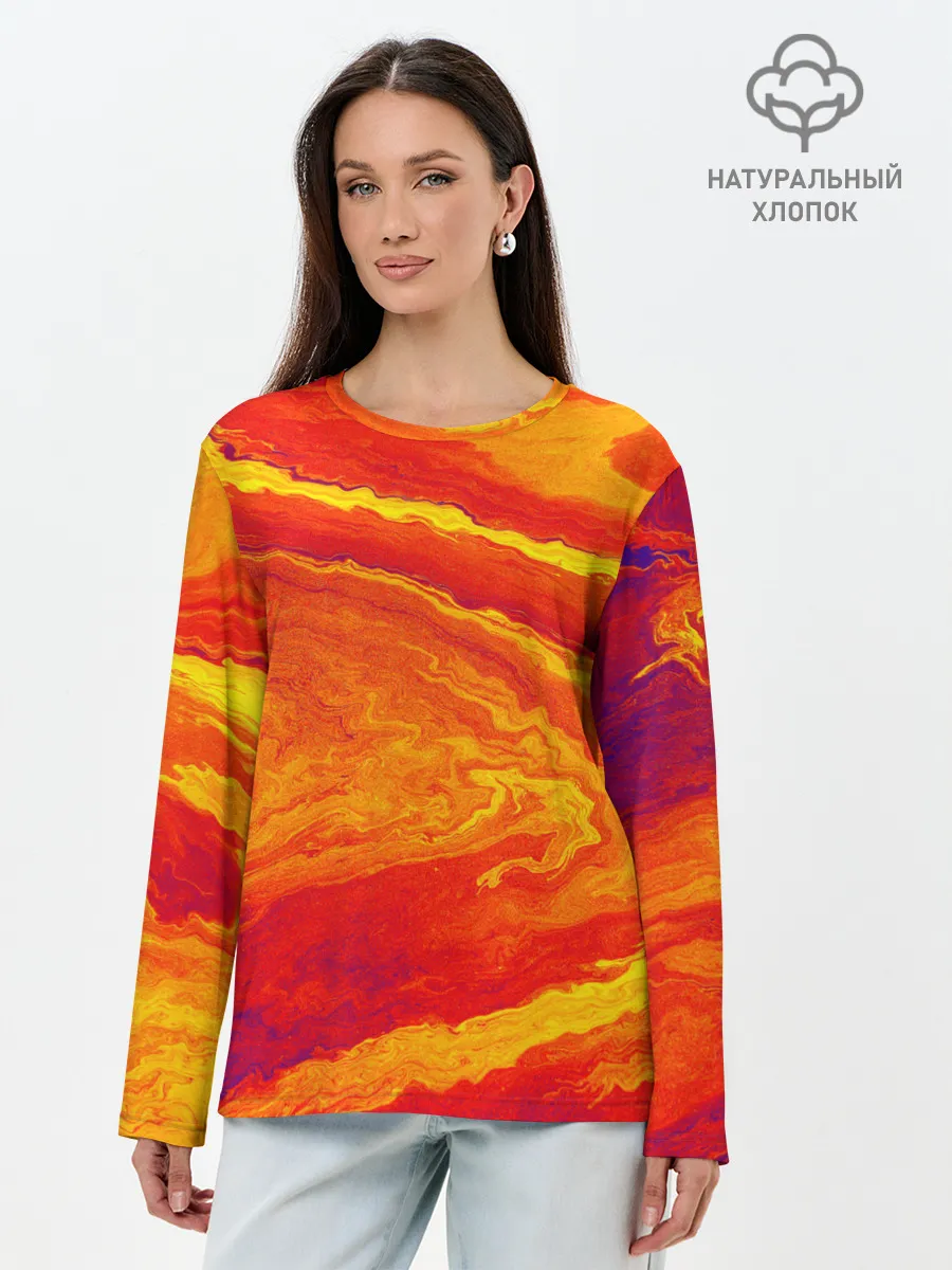 Лонгслив женский. Хлопок / ПЯТНО ЮПИТЕРА | ОРАНЖЕВЫЙ ГРАНЖ