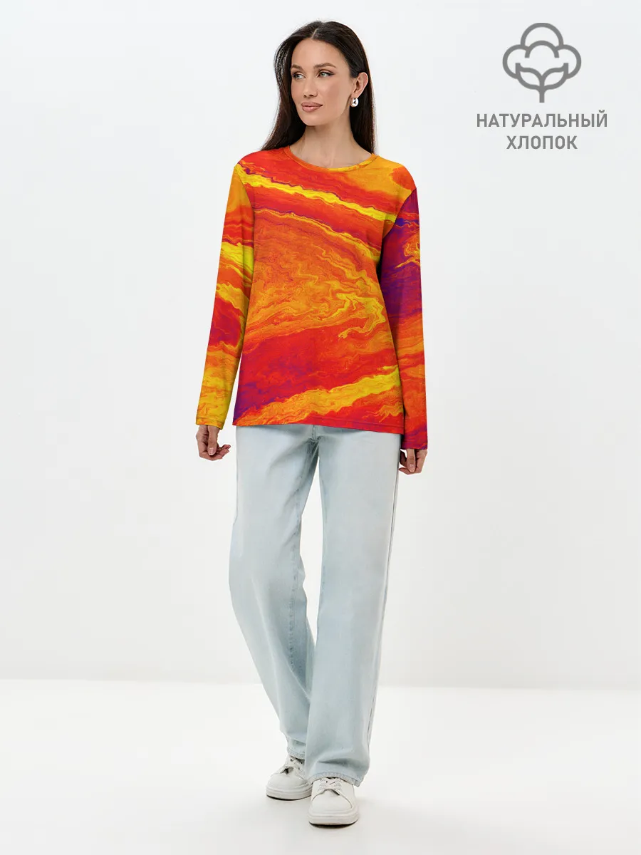 Лонгслив женский. Хлопок / ПЯТНО ЮПИТЕРА | ОРАНЖЕВЫЙ ГРАНЖ