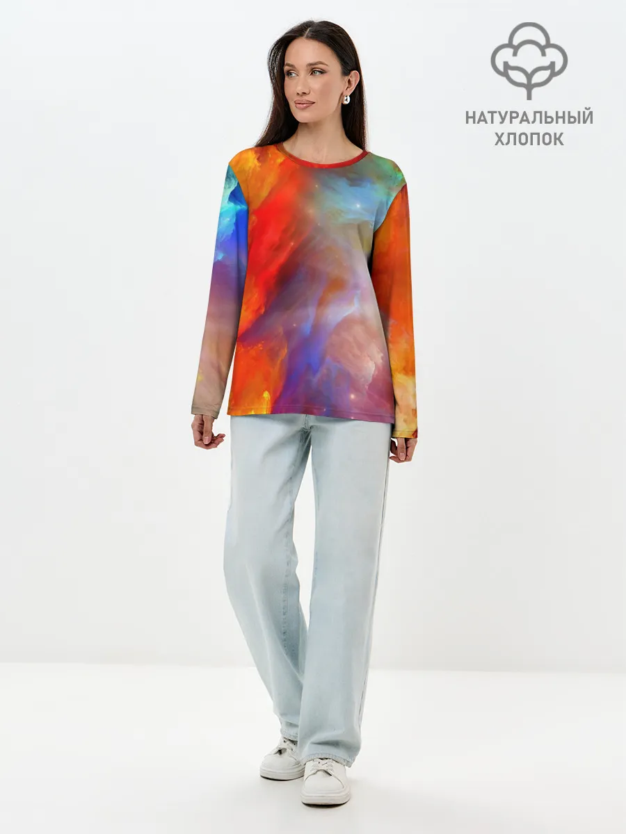 Лонгслив женский. Хлопок / Сине-желтое небо