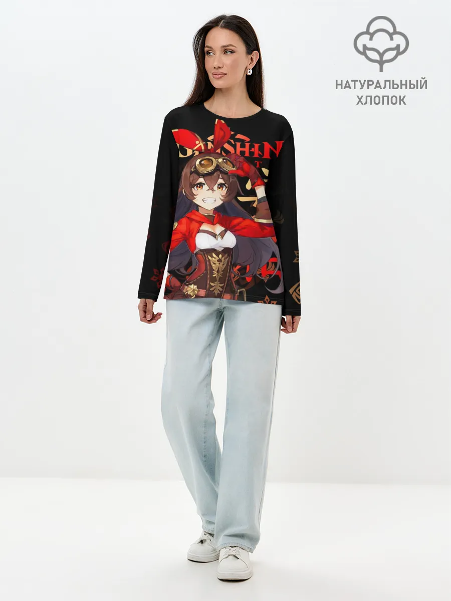 Лонгслив женский. Хлопок / Эмбер / Genshin Impact