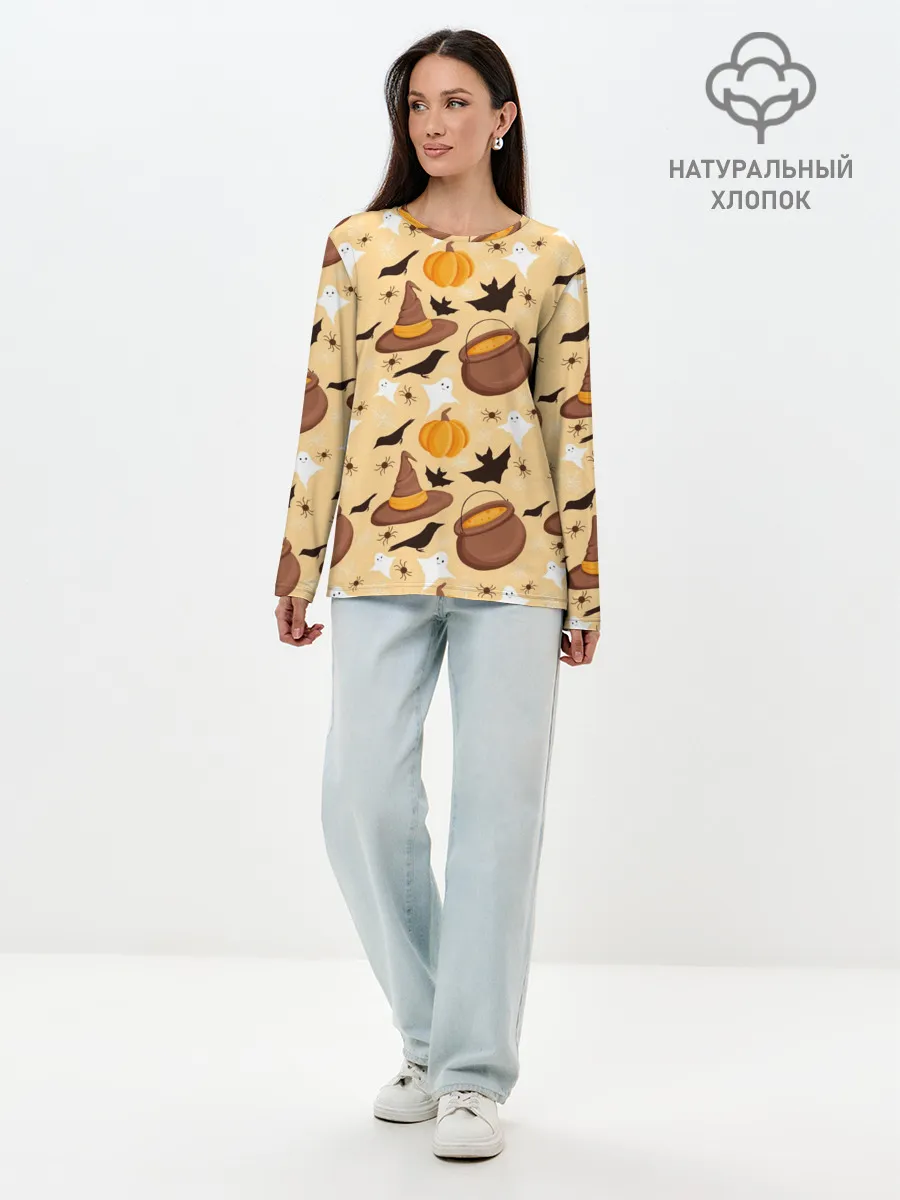 Лонгслив женский. Хлопок / Хеллоуин у ведьмы