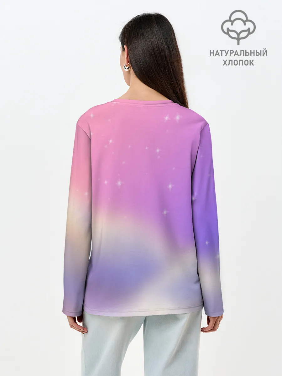 Лонгслив женский. Хлопок / Звёздное небо розовый закат