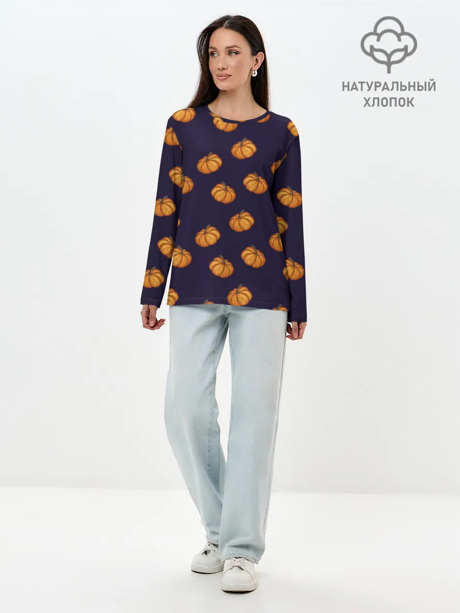 Лонгслив женский. Хлопок / Тыквенный