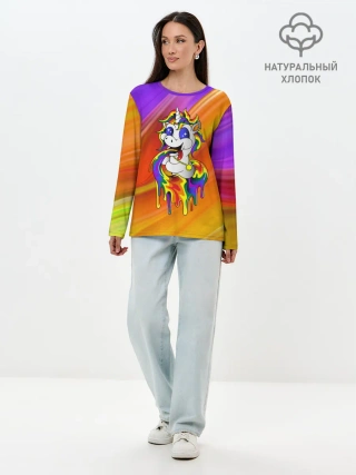Лонгслив женский. Хлопок / Единорог | Unicorn | Rainbow