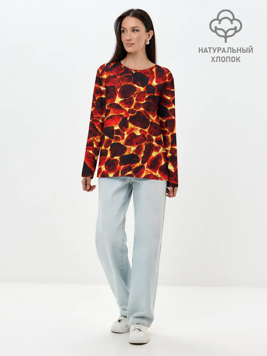 Лонгслив женский. Хлопок / КАМНИ В МАГМЕ | ROCKS IN MAGMA