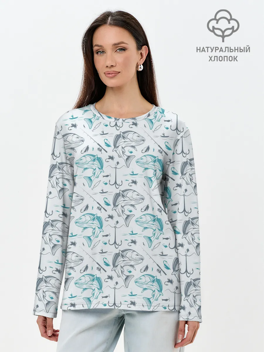 Лонгслив женский. Хлопок / Рыбалка