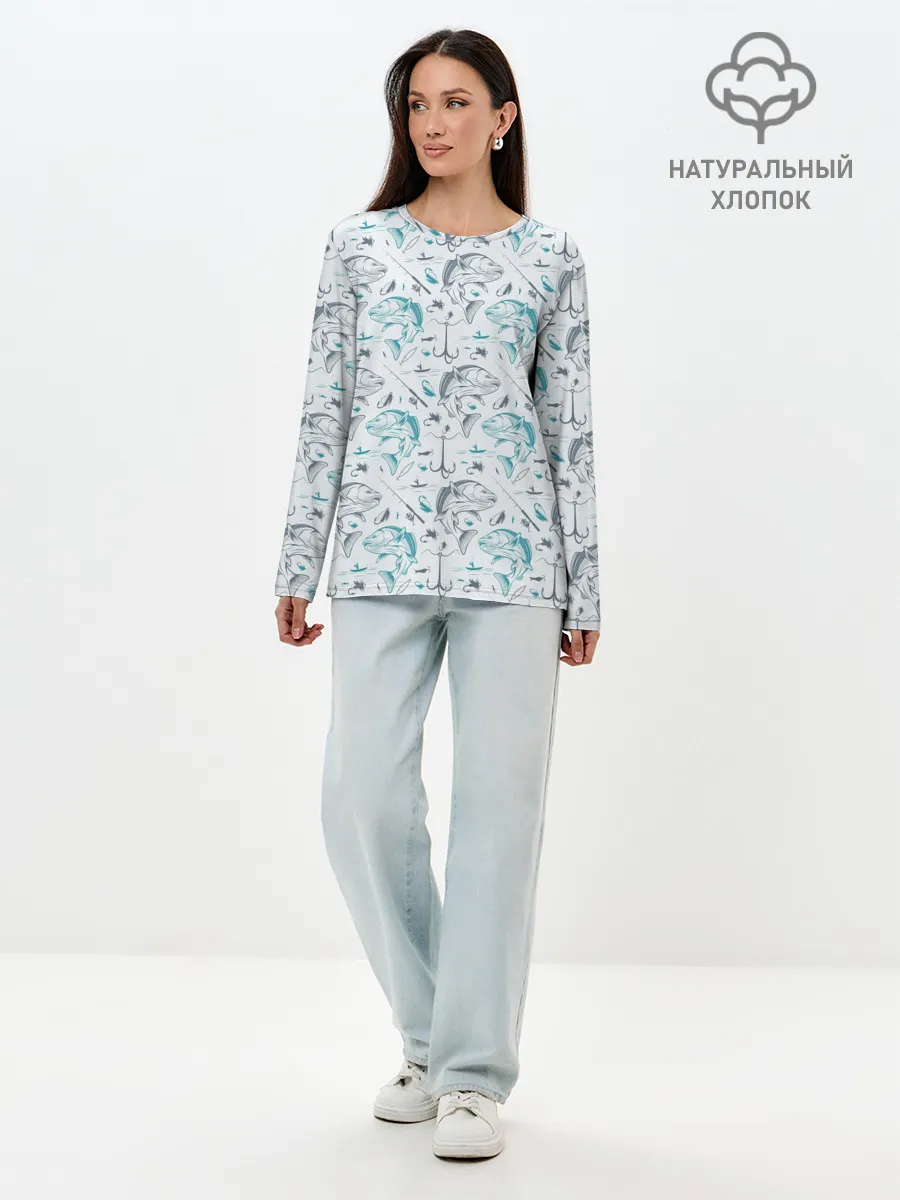 Лонгслив женский. Хлопок / Рыбалка