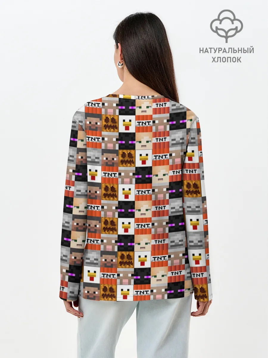 Лонгслив женский. Хлопок / MINECRAFT КУБИКИ ПЕРСОНАЖИ