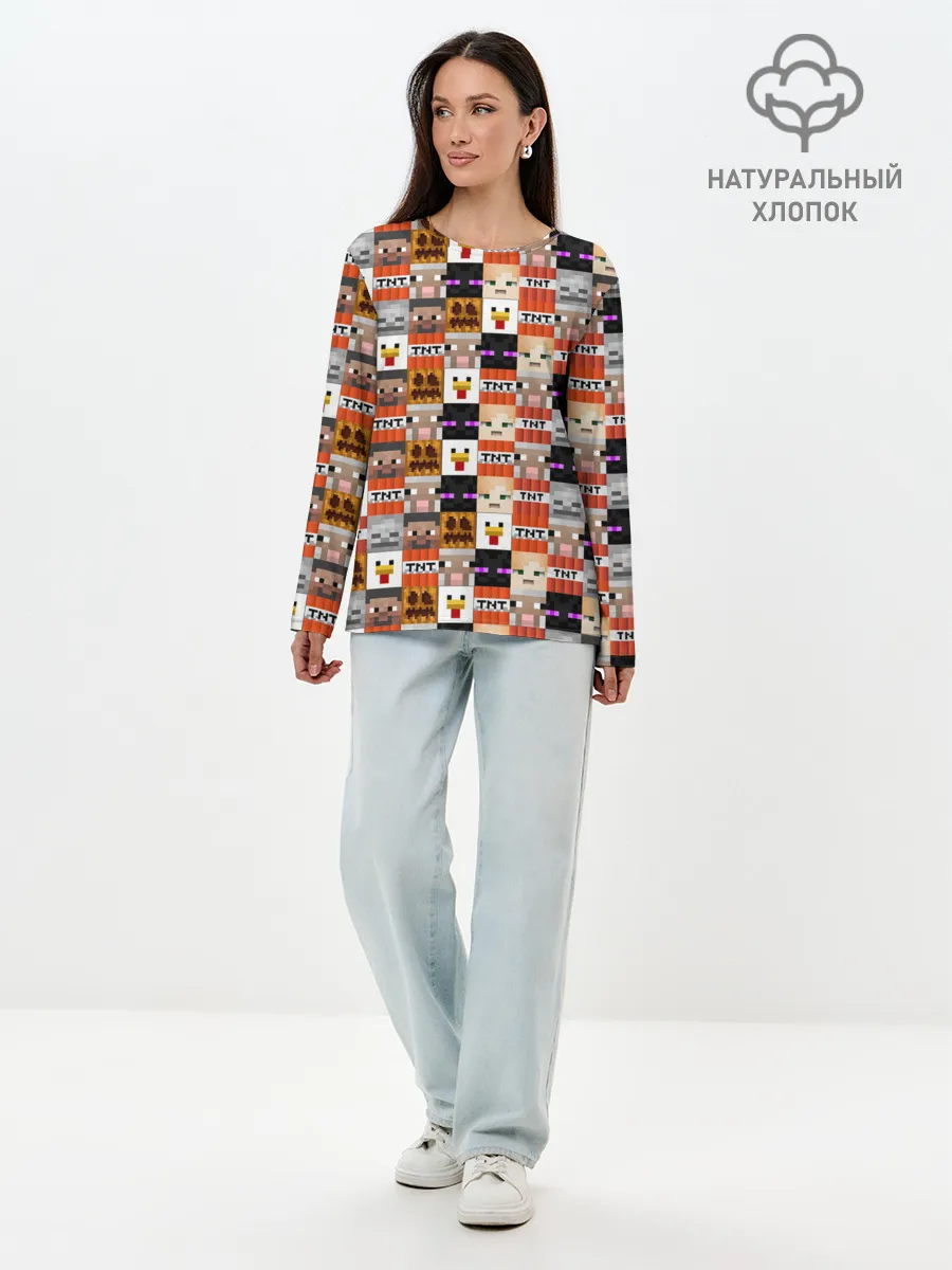 Лонгслив женский. Хлопок / MINECRAFT КУБИКИ ПЕРСОНАЖИ