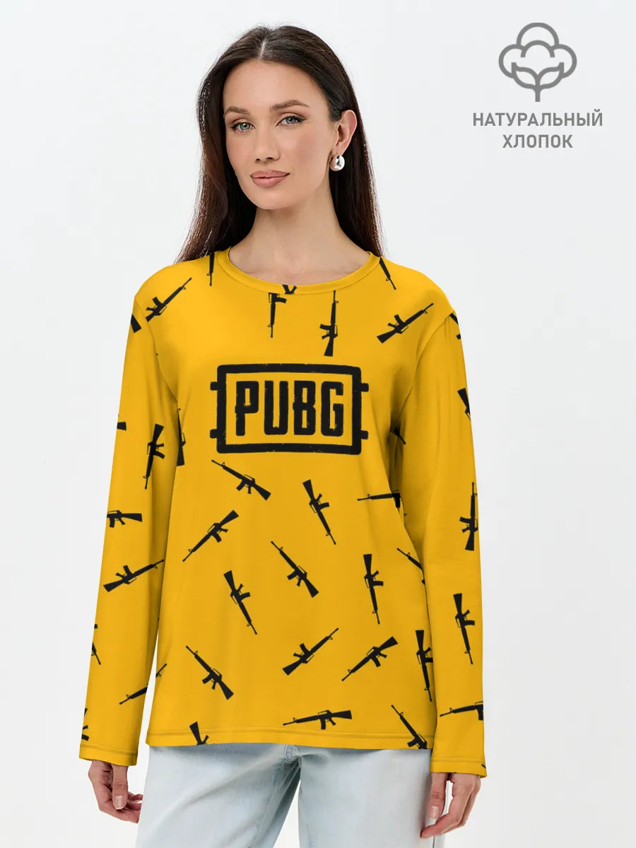 Лонгслив женский. Хлопок / PUBG АВТОМАТЫ ПАТТЕРН ЖЁЛТЫЙ