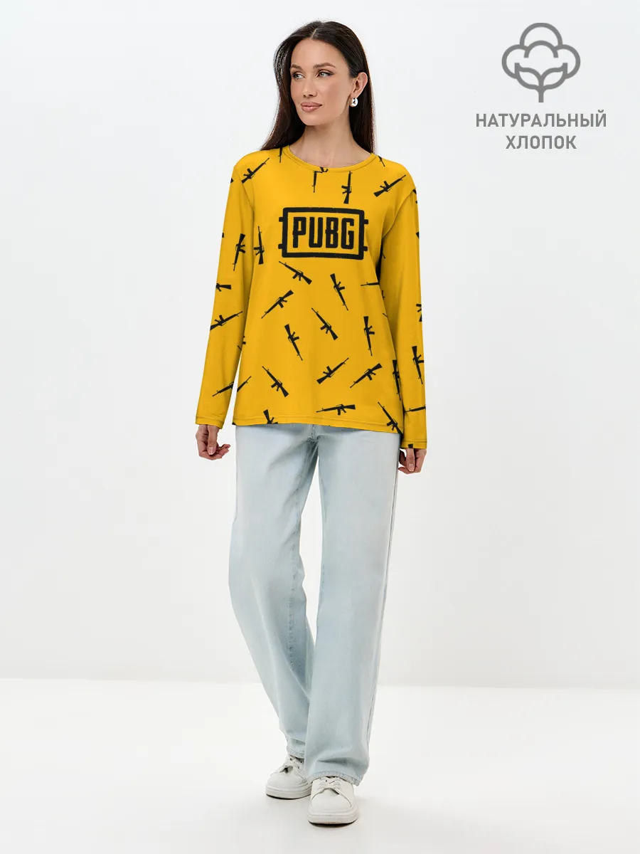 Лонгслив женский. Хлопок / PUBG АВТОМАТЫ ПАТТЕРН ЖЁЛТЫЙ