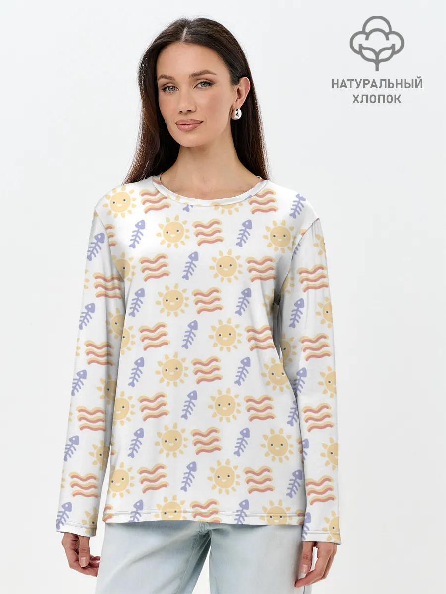 Лонгслив женский. Хлопок / летнее солнце и волны