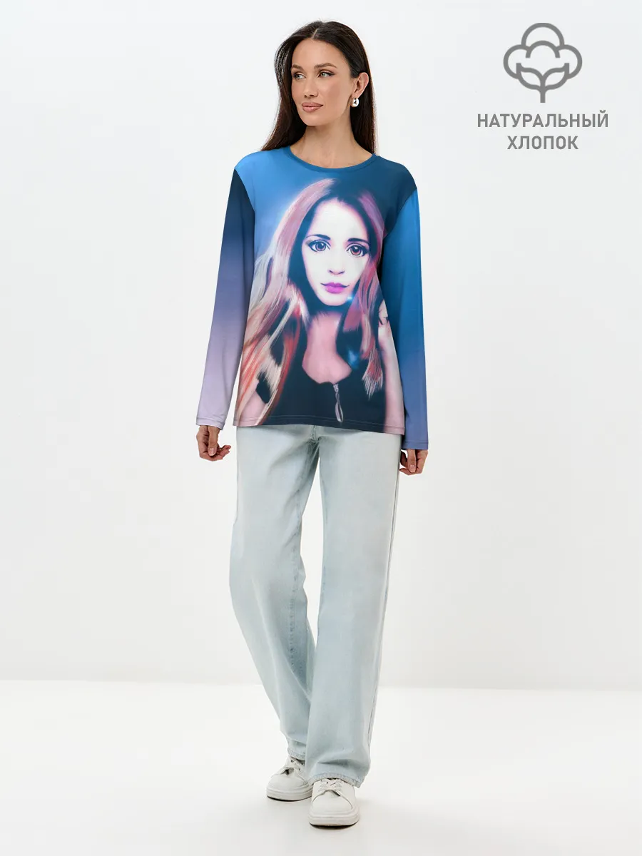 Лонгслив женский. Хлопок / Девушка с большими глазами