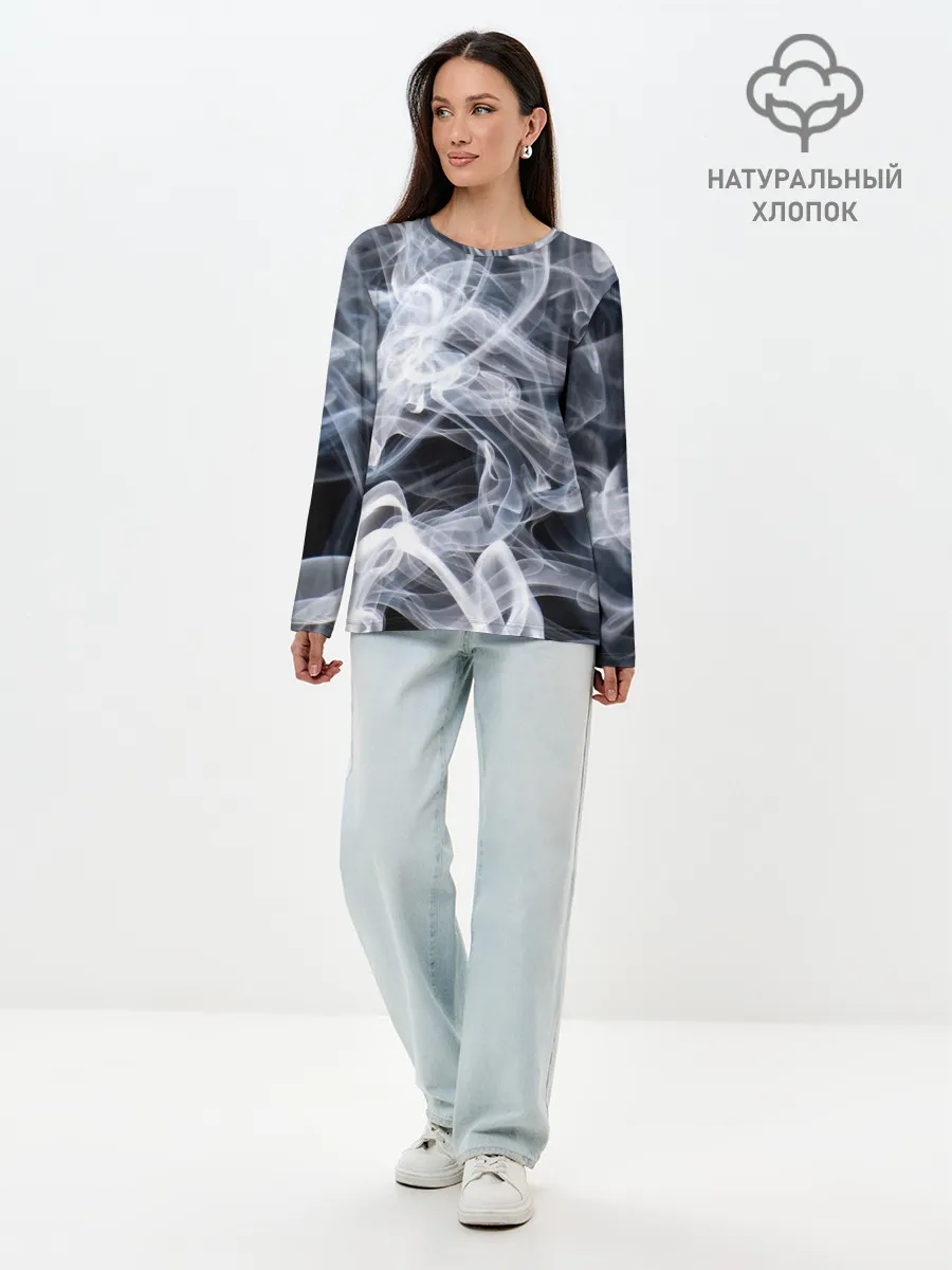Лонгслив женский. Хлопок / Графика дыма