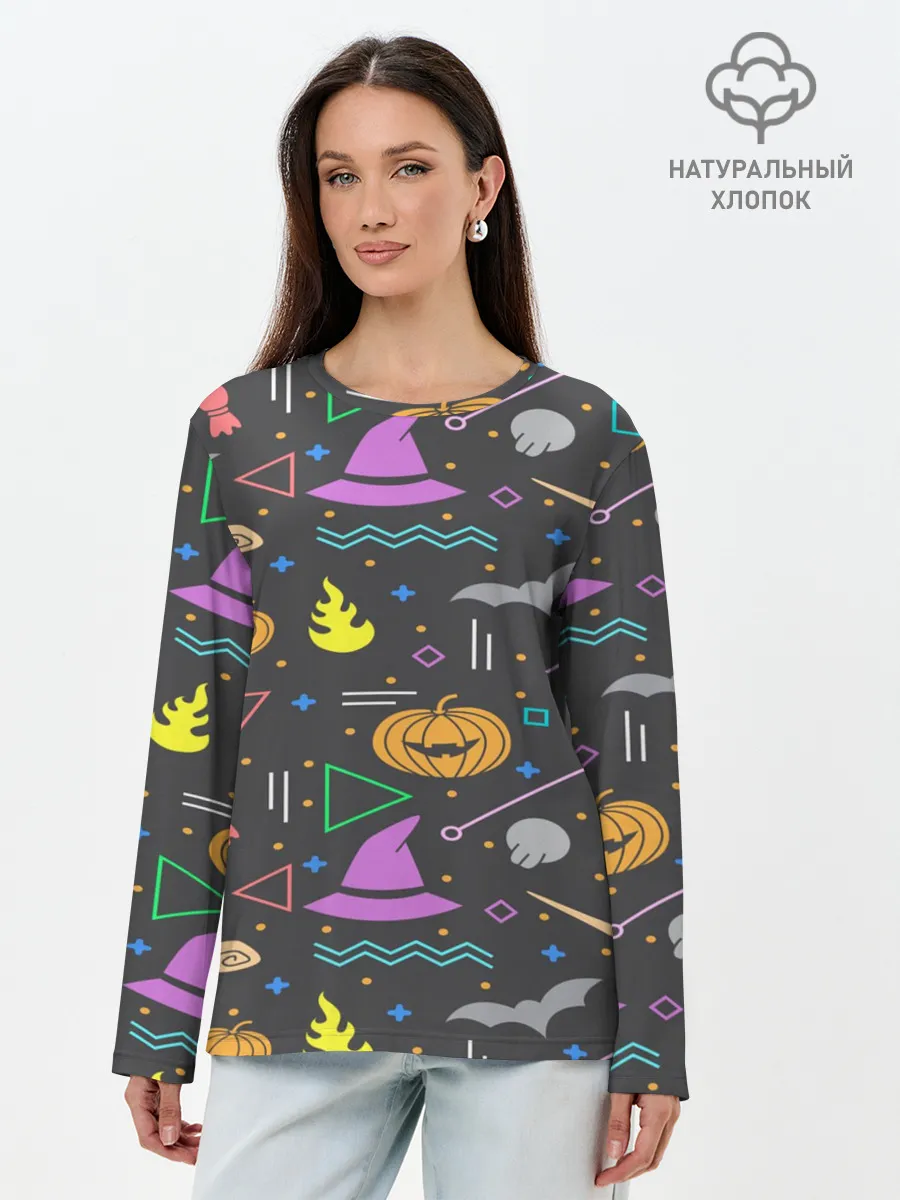 Лонгслив женский. Хлопок / Уютный Halloween